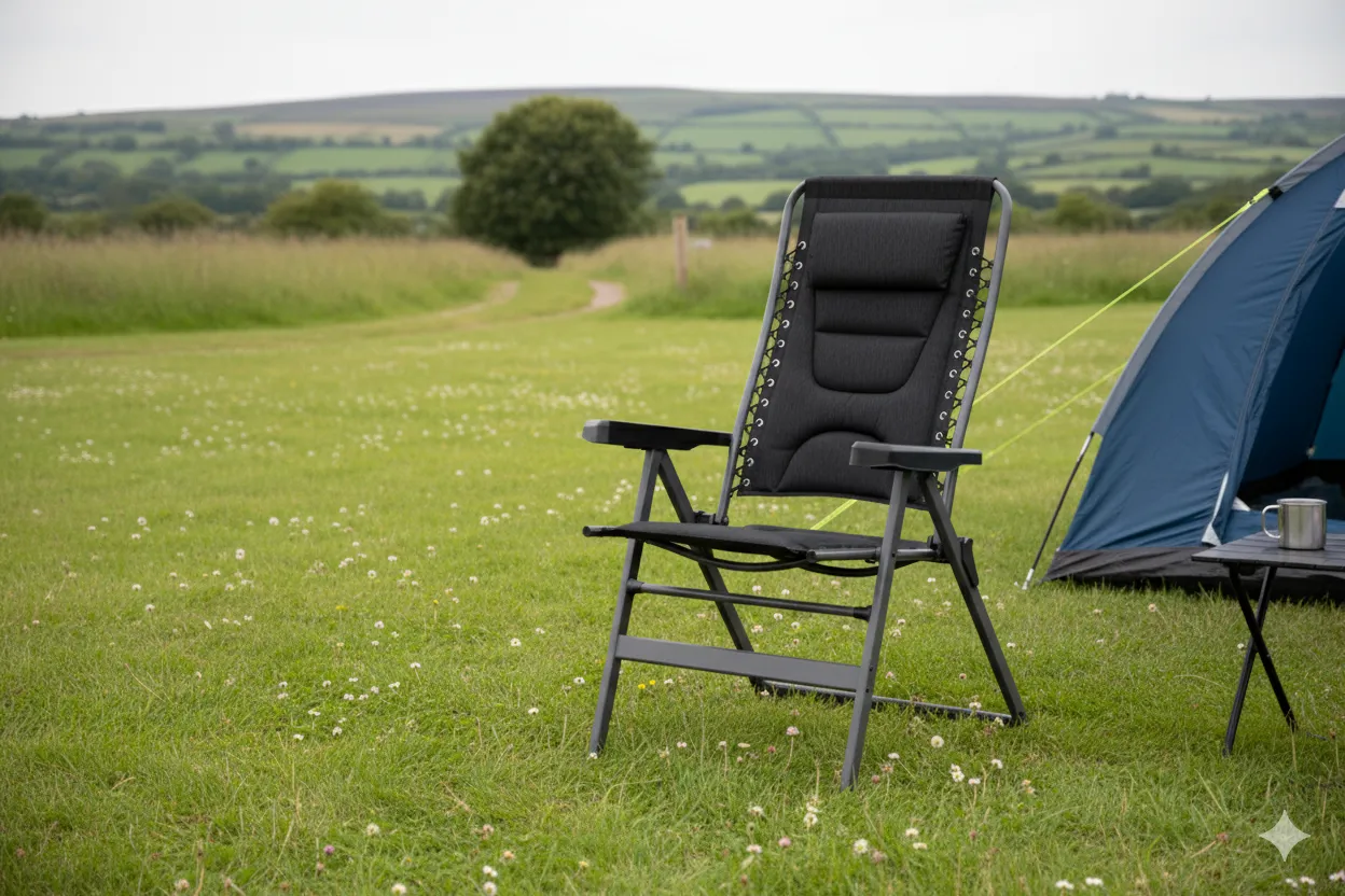 The Kampa Dometic Lounge Chair in a 'zero gravity' position